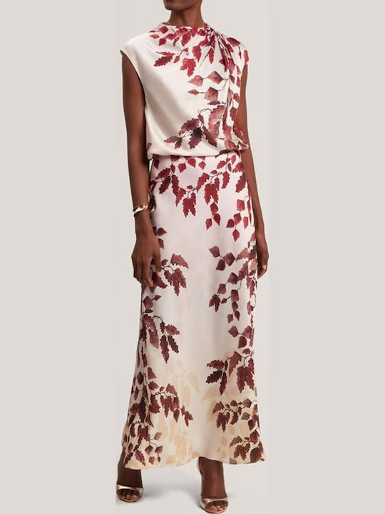 Women's Satin Sleeveless Drape Floral Pink