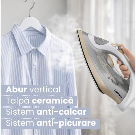 Daewoo Steam Iron 2400W with Ceramic Plate and Continuous Steam Supply 30gr/min