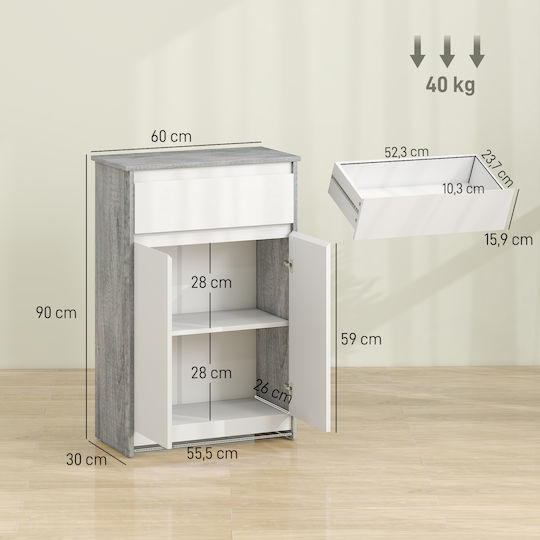 Kleankin Bathroom Cabinet 60x30x90cm Grey