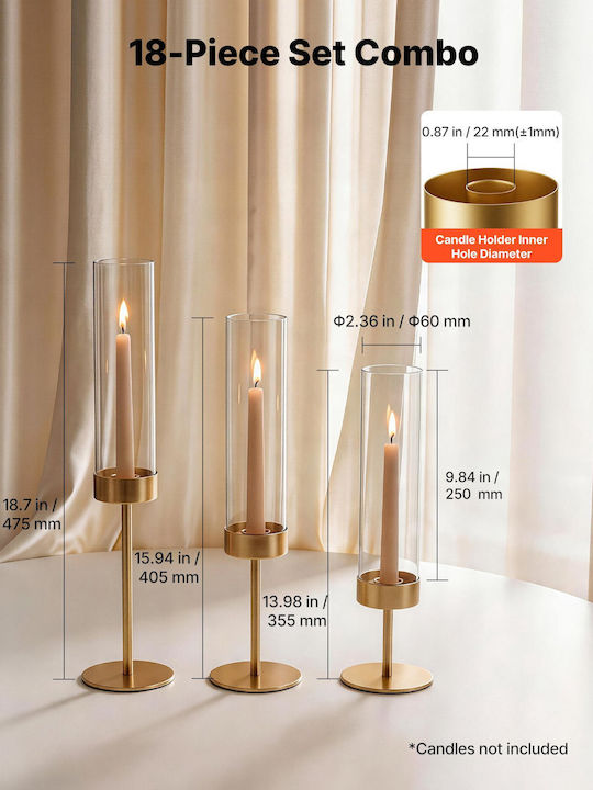 Vevor Set of Metal Candle Holders in Gold Colour 18 Pieces