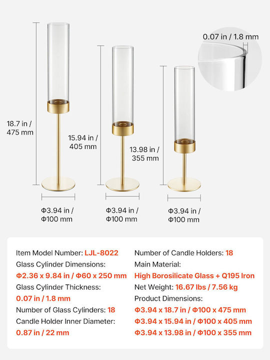 Vevor Set of Metal Candle Holders in Gold Colour 18 Pieces