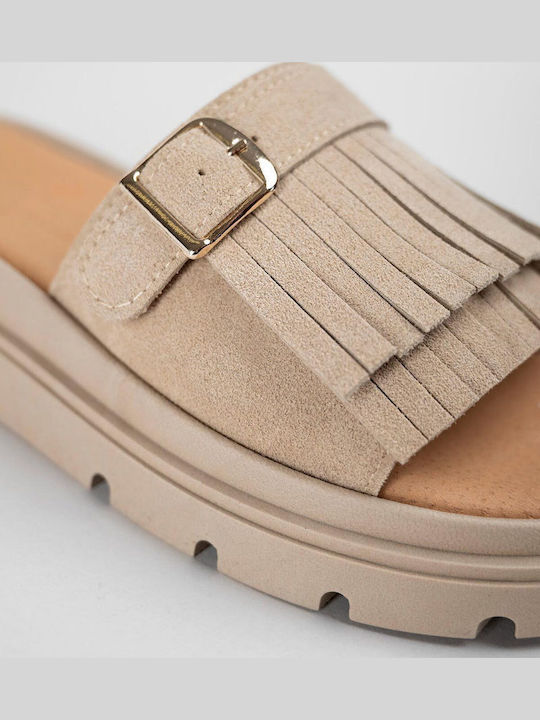 Дамски Кожени Сандали Flatforms Бежови