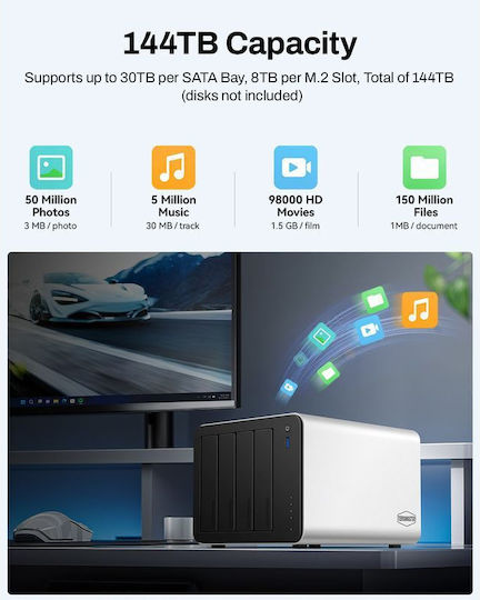 TerraMaster F4-425 Plus NAS Кула с 4 Докинг станции за HDD/M.2/SSD и 2 Ethernet порта