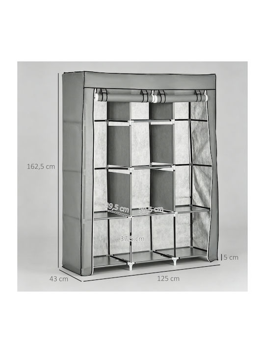 HomCom Fabric Wardrobe with Zipper and Shelves in Grey Colour 125x43x162.5cm