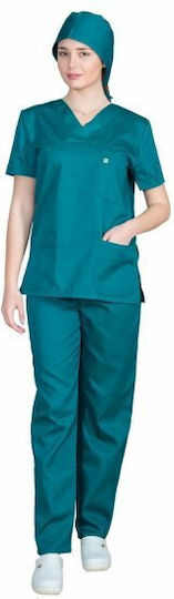 Alezi Unisex Medical Pants and Blouse Set Green Cotton and Polyester