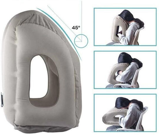 Inflatable Velvet Travel Pillow With Carry Case Grey