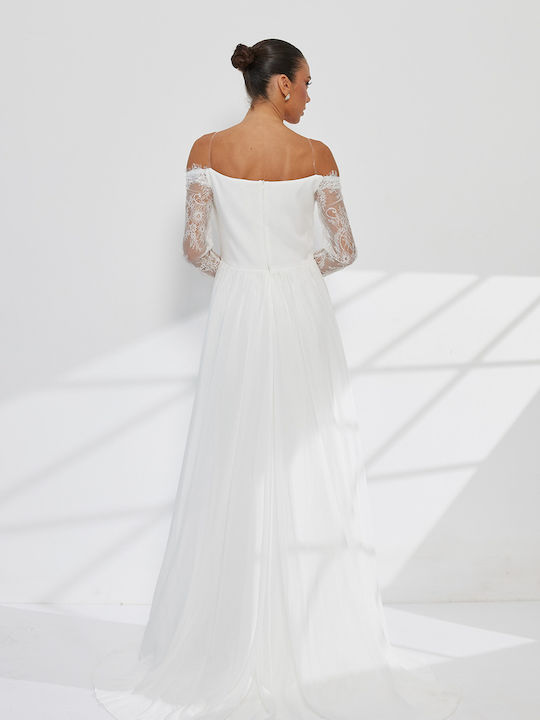 Maxi Wedding Dress Strapless Off-Shoulder with Lace Off Shoulder