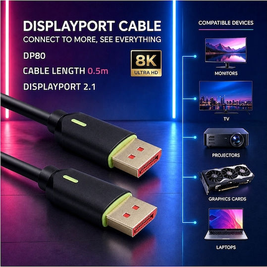 Qoltec Cablu DisplayPort male - 0.5m Gri