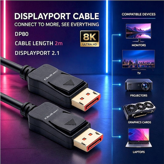 Qoltec DisplayPort male Cable - 2m Grey