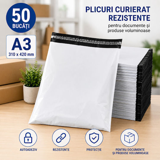 Plicuri Courier A3 310x420 Mm Set 50 Pentru Documente și Produse Voluminoase Durabile