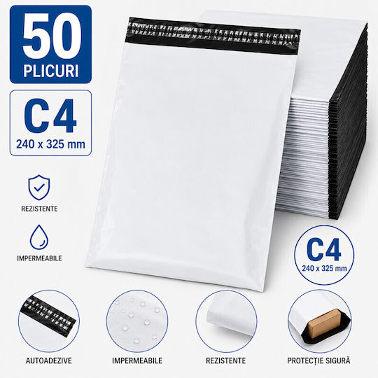 Set 50 Plicuri de curierat C4 240x325 Mm Rezistente pentru ambalare documente produse