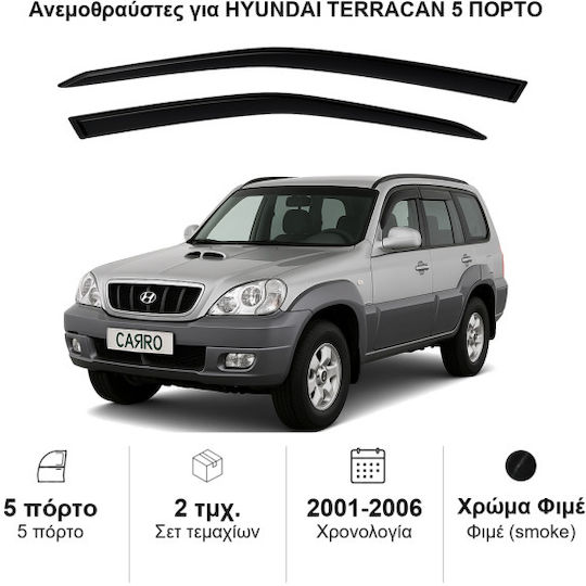 Heko Σετ Ανεμοθραύστες Αυτοκινήτου Μπροστινοί Σκούρο Φιμέ για Hyundai Terracan 2τμχ