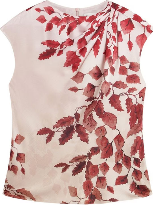Women's Satin Sleeveless Drape Floral Pink