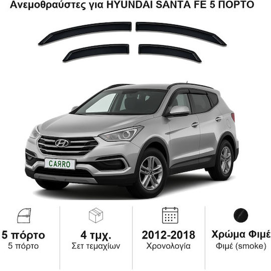 Heko Set of Windbreakers Front and Rear Car Dark Fime for Hyundai Santa Fe 4pcs
