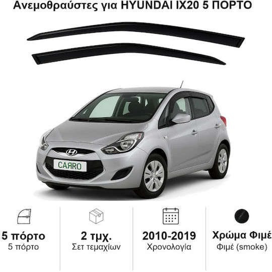 Heko Σετ Ανεμοθραύστες Αυτοκινήτου Μπροστινοί Σκούρο Φιμέ για Hyundai ix20 2τμχ