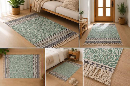 FRIPIA Килим Външен Памучен с Крошки 60x90см Зелен