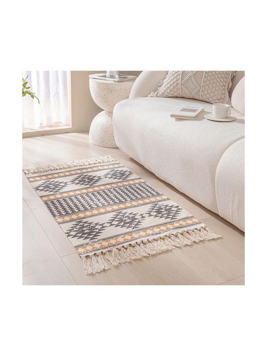 FRIPIA Outdoor Rectangular Cotton Rug with Fringes Grey & Orange 60x90cm
