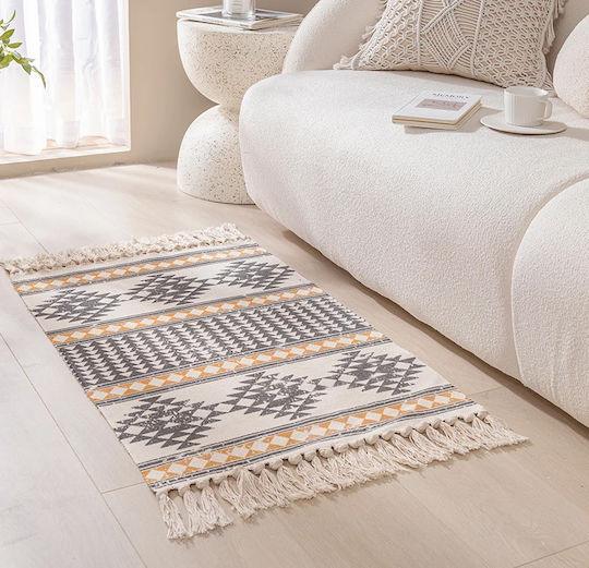 FRIPIA Outdoor Rectangular Cotton Rug with Fringes Grey & Orange 60x90cm