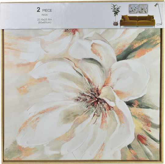 Inga Set 2 Gemälde 60x60cm Weiße Blumen