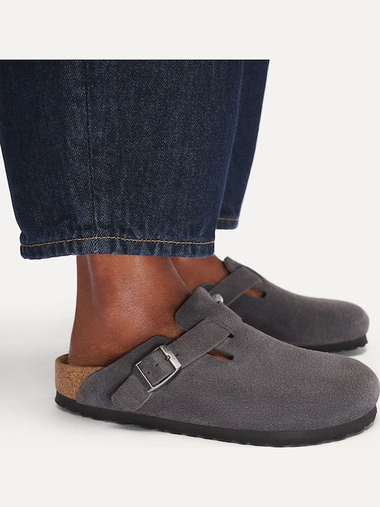 Birkenstock Boston Σαμπό Δερμάτινες Παντόφλες Γκρι Ανατομικές Birkenstock Boston Σαμπό Δερμάτινες Παντόφλες Γκρι Ανατομικές
