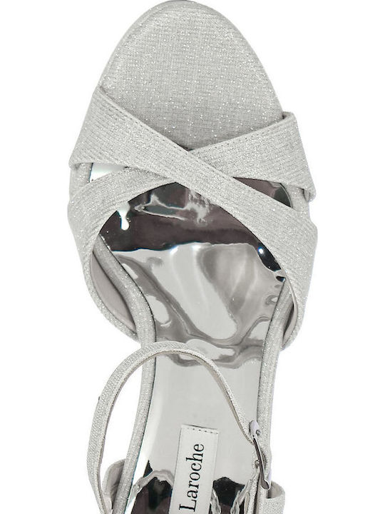 Damen Sandalen Silber Leder Glitzer