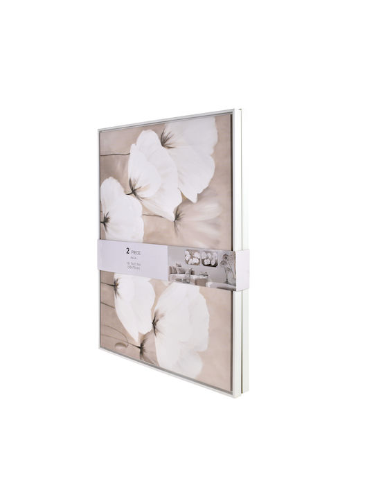 Inga Set 2 Paintings 50x70cm Flowers On Grey Background