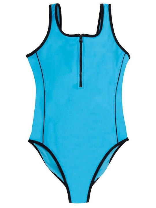 Costum De Baie Întreg Albastru Deschis Cu Fermoar