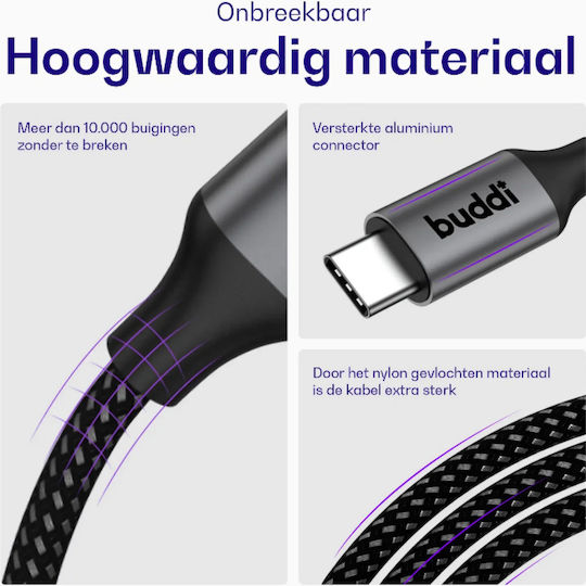 Buddi Flex Video Cable USB-C Male - USB-C 240W Black 3m