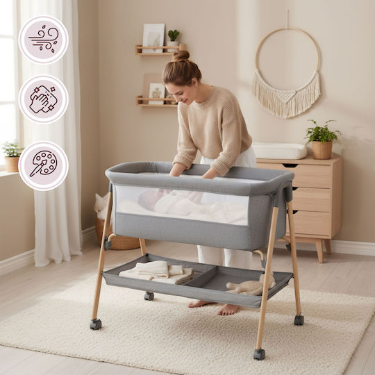 Moby System Babywiege mit Matratze und Rädern Grau Moby System Babywiege mit Matratze und Rädern Grau