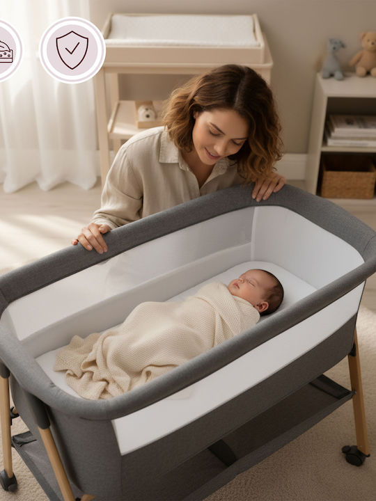 Moby System Babywiege mit Matratze und Rädern Grau