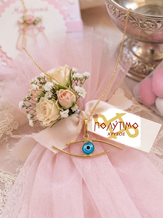 Polytimo Halskette Mit Auge Aus 14K Gold Hellblau