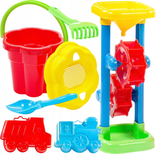 Set Mare De Jucării De Plajă Mill Găleată De Nisip Lopată Greble Matrițe
