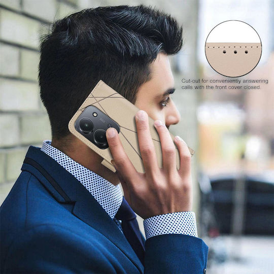 Binfen Color Xiaomi Redmi 15c 5g 4g Geometric Pattern Leather Wallet Case Beige