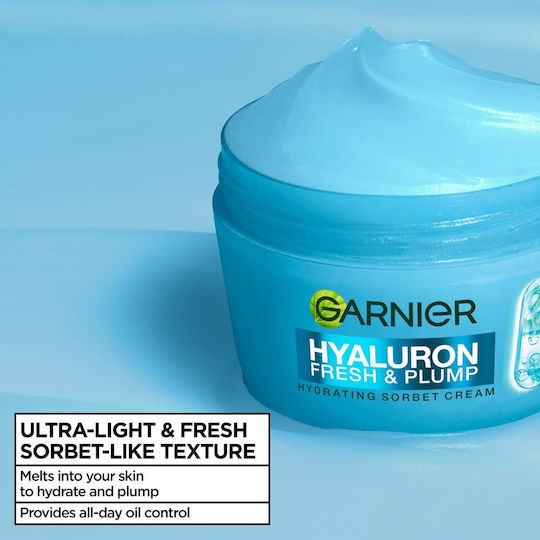 Garnier Sorbet Hyaluron Fresh & Plump Light 48h Day Face Cream for Moisturizing & Oiliness Control with Hyaluronic Acid & Niacinamide 85ml