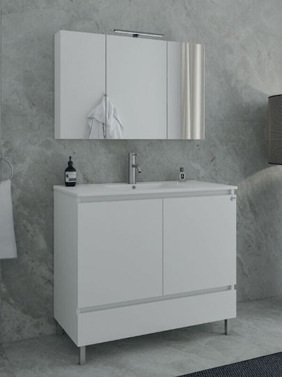 Drop Delta Countertop with Sink & Mirror L100xW45xH80cm Glossy White