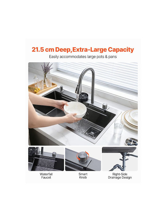 Vevor Ένθετος Νεροχύτης Inox με Μπαταρία Μ85xΠ46cm Ασημί