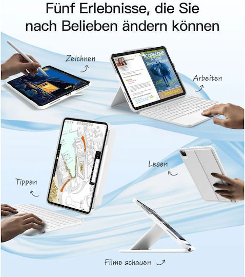 Inateck Ace Touch Keyboard Case Ipad 11"/10 9" Qwertz Rgb White