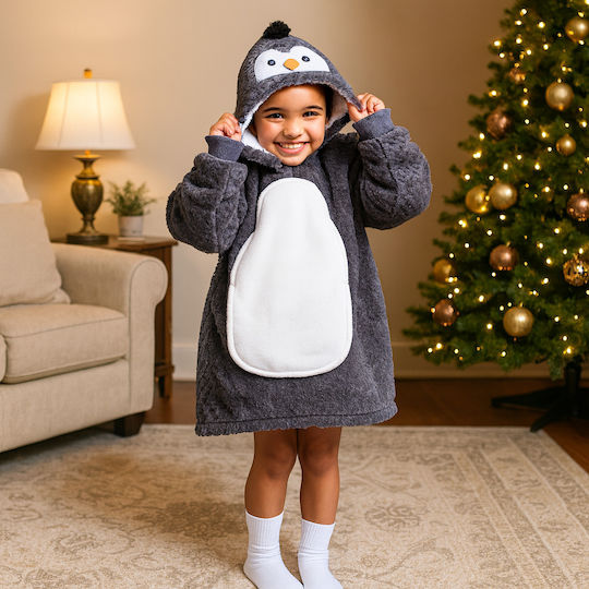 Noxxiez Pătură Fleece Pinguin Gri 160 cm