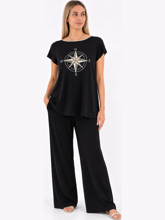 Women's Short Sleeve Black Blouse