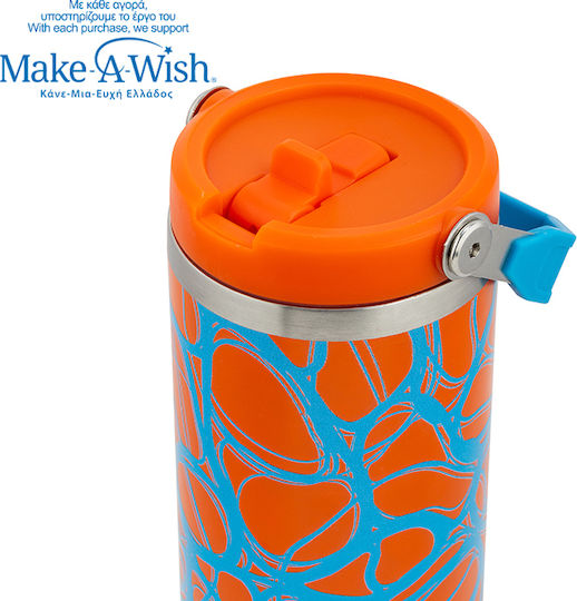 Nava We Care Becher mit Griff Thermosflasche Rostfreier Stahl 900ml Blau Print mit Stroh und Handgriff