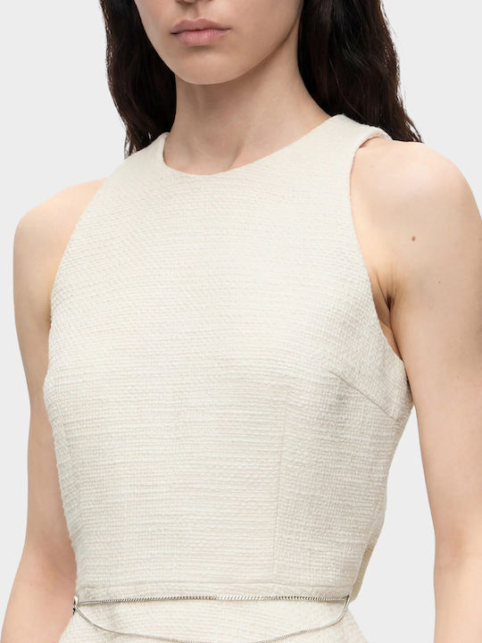 Damenbluse Baumwollarmes Top mit Reißverschluss Hell Beige