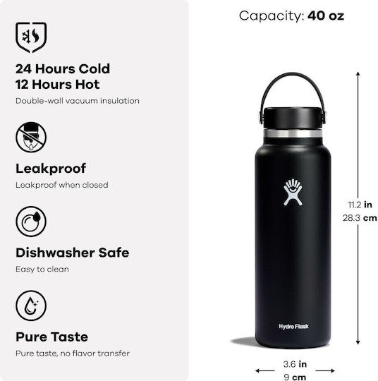 Hydro Flask Wide Flex Bottle Thermos Stainless Steel 1.18lt Mermaid Green