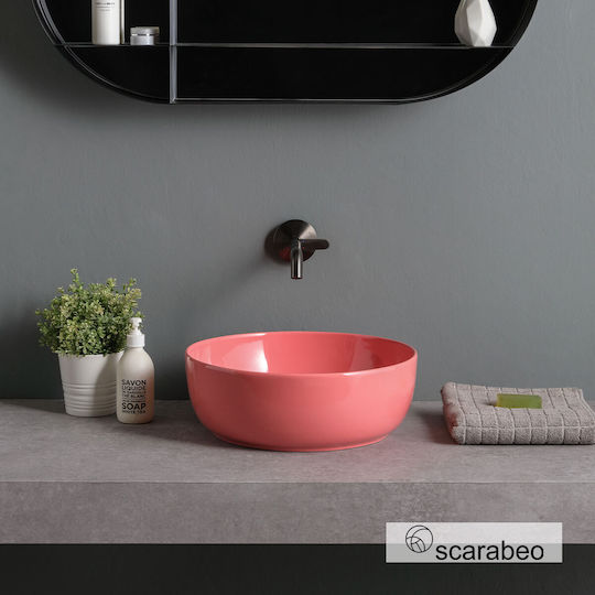 Scarabeo Aufgesetztes Waschbecken Porzellan 39x39cm Peach Glossy
