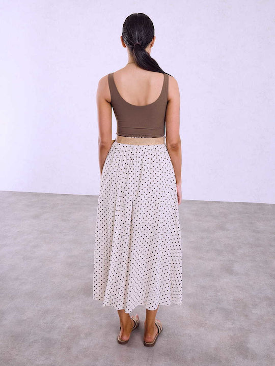 Celestino Women's Midi Polka Dot Skirt with Belt Beige