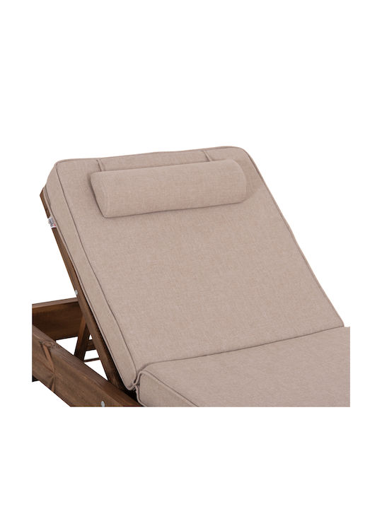 Wooden Deckchair Olefin with Beige Pillow 204x79x77cm