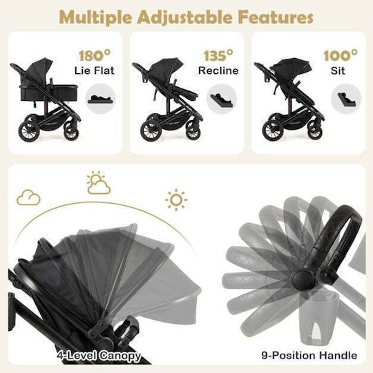 Costway Reversible 3 in 1 Baby Stroller Black