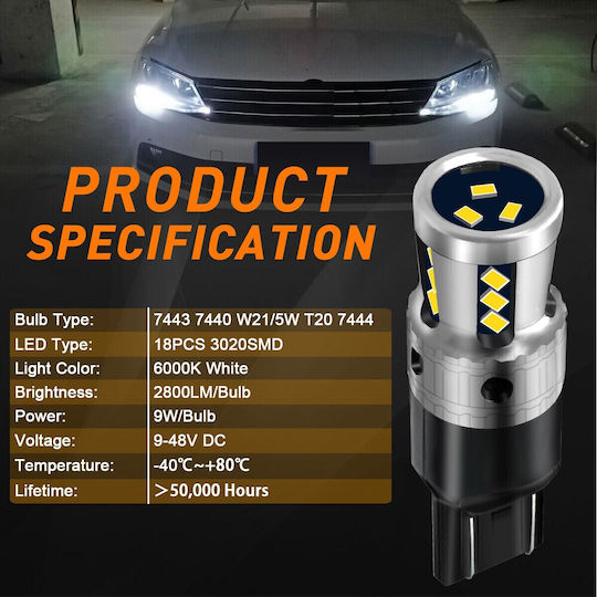 VenCore Lamps Car T20 Canbus LED Red 8-48V 9W 1pcs