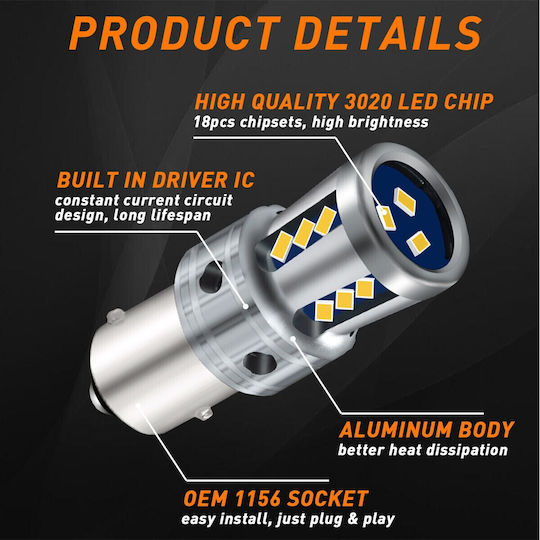 VenCore Lamps Car P21/5W Canbus LED 6000K Cold White 8-48V 9W 1pcs
