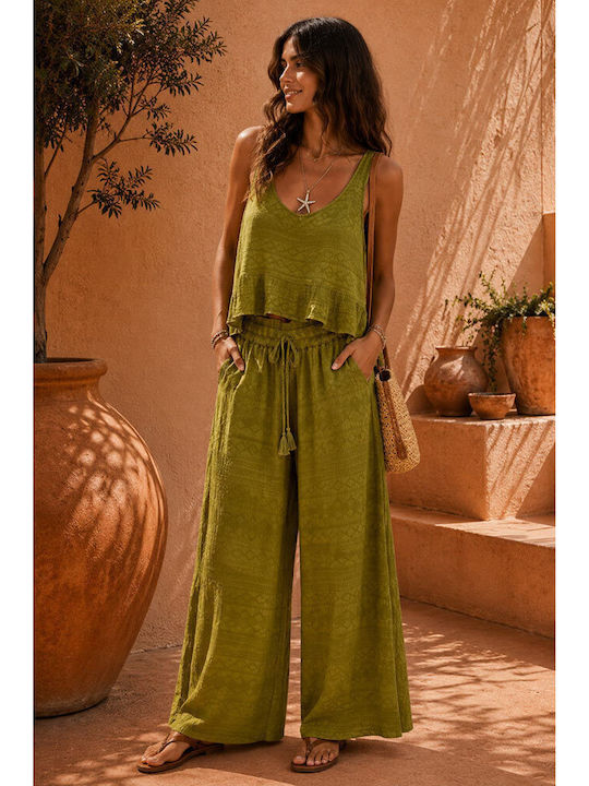Women's Pantaloons with Rubber Band in Loose Fit Olive