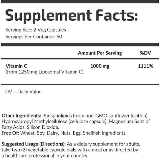 Fuel Up Liposomal Vitamin C Vitamin for Immune Support, Skin & Antioxidant Action 500mg 120 Vegetable Capsules